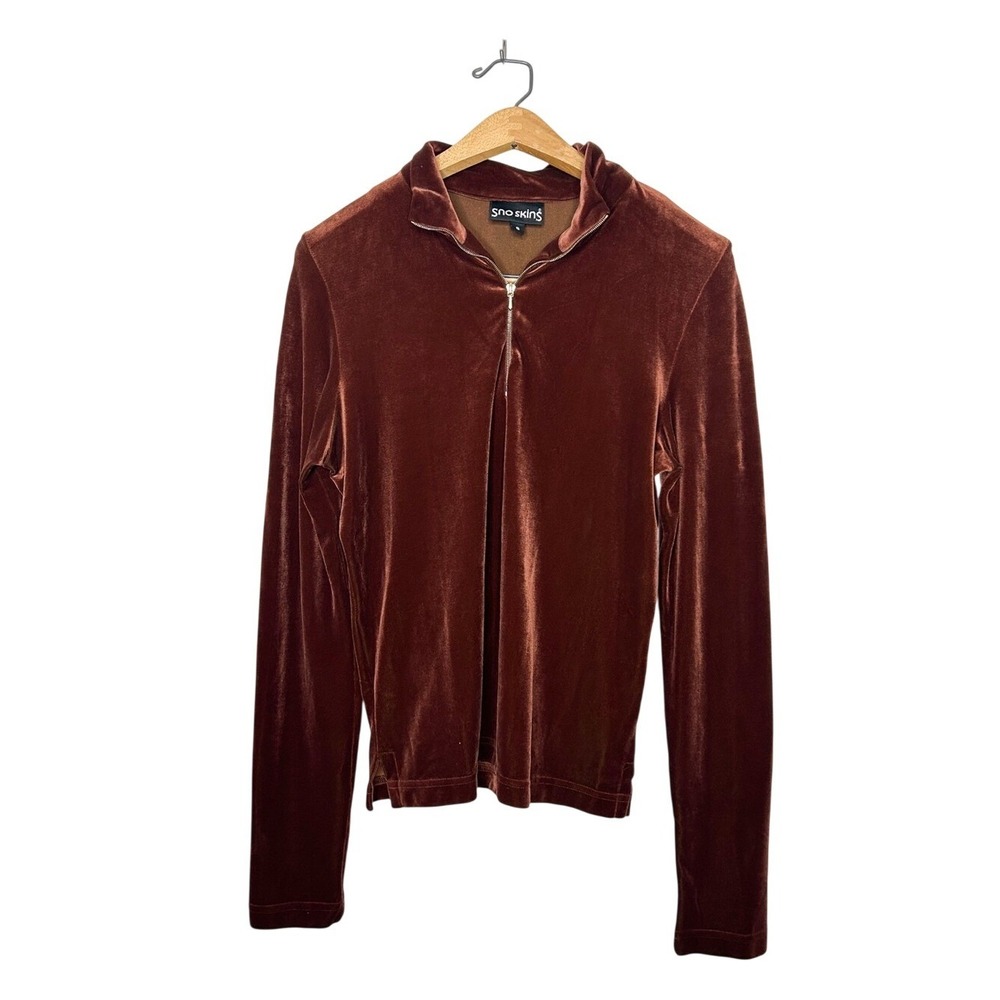 SNO SKINS Womens Velvet 1/4 Zip Sweatshirt Sweater Burnt Rust Brown Small S